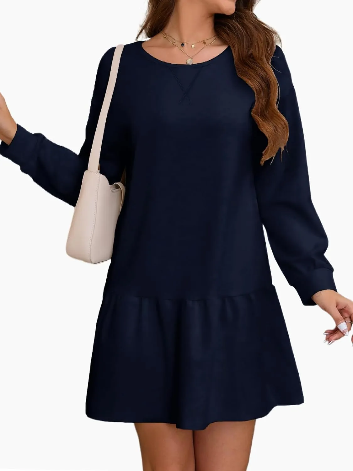 Sweatshirt Dress Women Long Sleeve Crew Neck Pullover Tops Patchwork Oversized Sweatshirt Casual Mini Dresses Y05