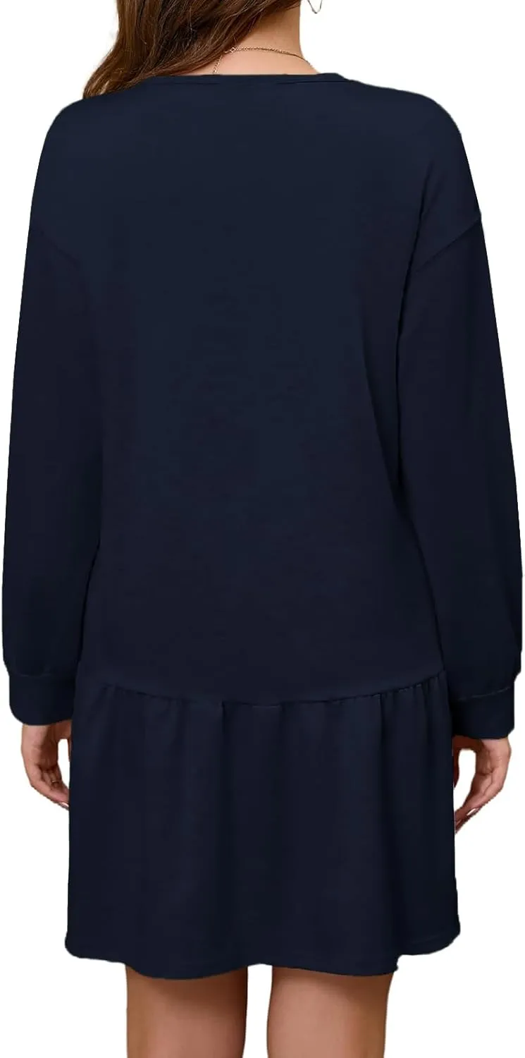 Sweatshirt Dress Women Long Sleeve Crew Neck Pullover Tops Patchwork Oversized Sweatshirt Casual Mini Dresses Y05