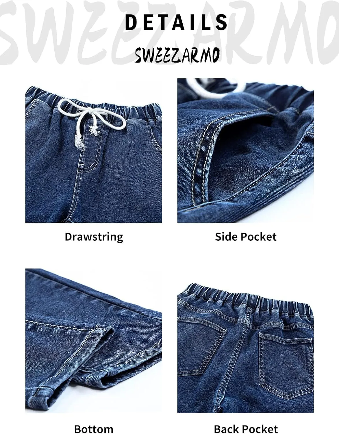 Sweezarmo Women's Pull On Solid Color Jeans Drawstring Elastic Waist Denim Stretch Joggers for Women