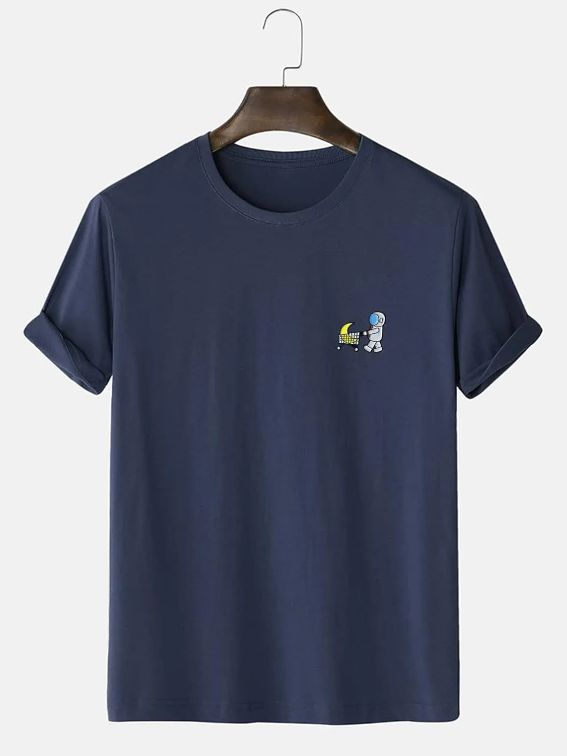 T-Shirts for Men Men Astronaut Print Tee REBABA (Color : Navy Blue, Size : XX-Large)