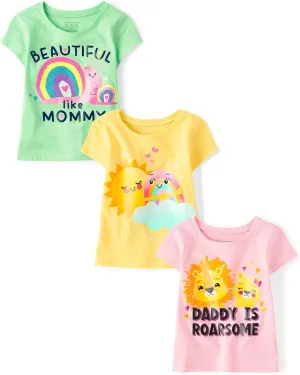 The Children's Place Baby and Toddler Girls' Family Short Sleeve Graphic T-Shirts, Multipack