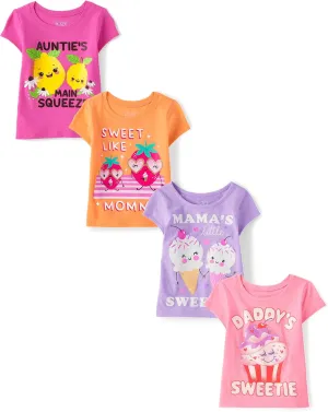 The Children's Place Baby and Toddler Girls' Family Short Sleeve Graphic T-Shirts, Multipack
