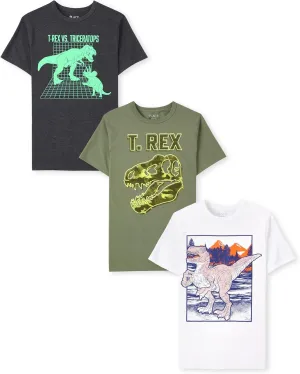 The Children's Place Boys' Dino Short Sleeve Graphic T-Shirts, Multipack