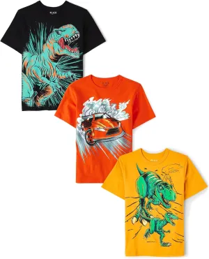 The Children's Place Boys' Dino Short Sleeve Graphic T-Shirts, Multipack