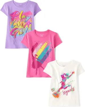 The Children's Place Girls' Gymnastics, Cheer, Dance Short Sleeve Graphic T-Shirts, Multipack