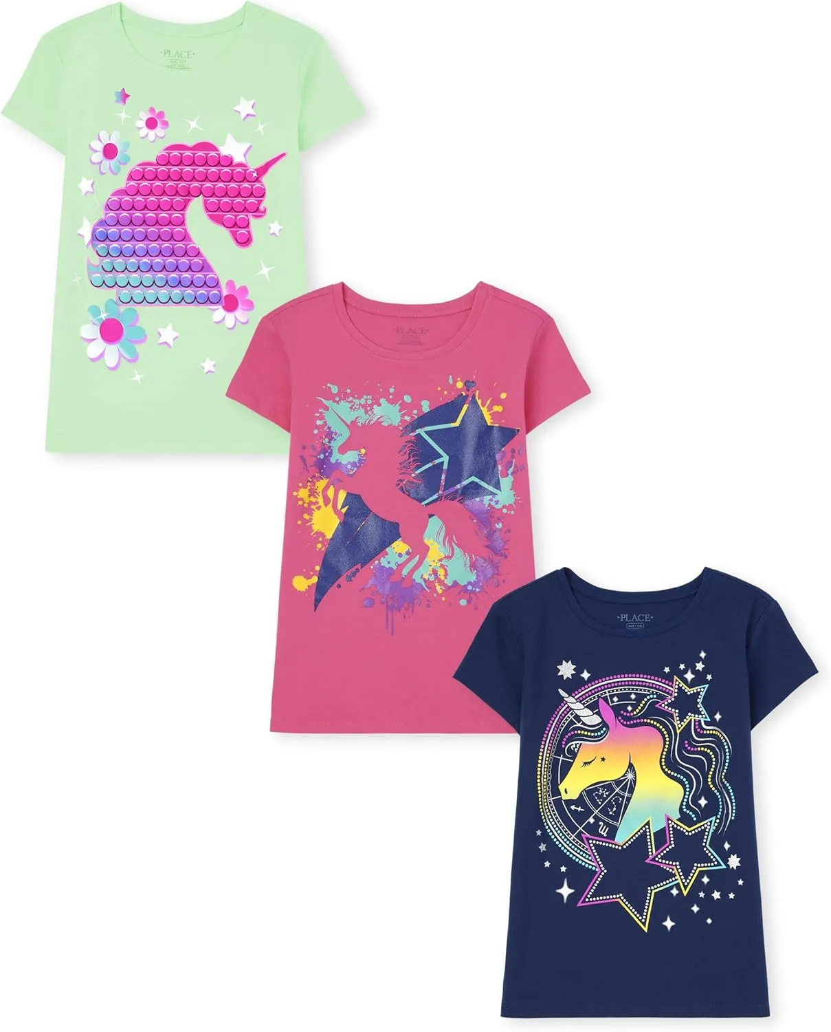 The Children's Place Girls' Unicorn Short Sleeve Graphic T-Shirts, Multipack