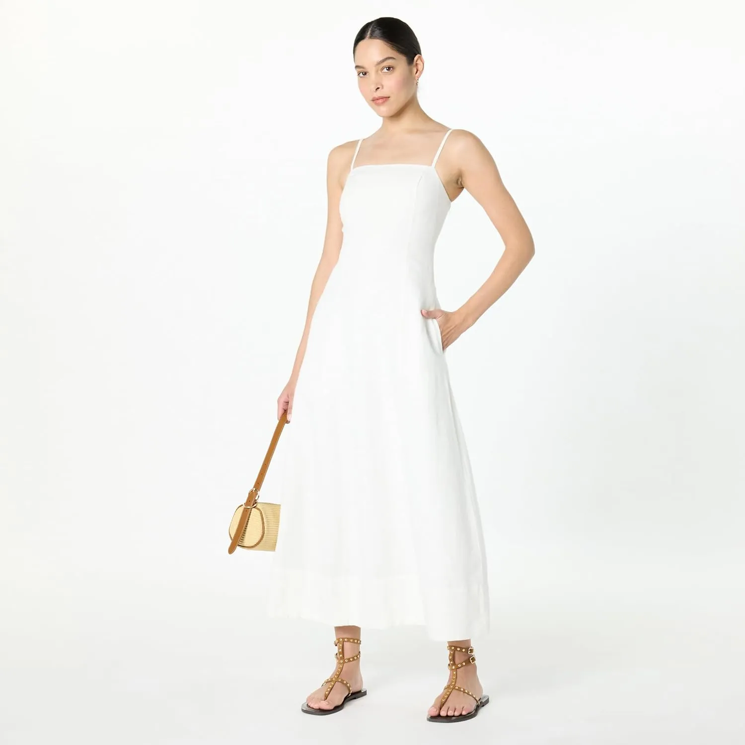 The Drop Women's Daphne Square Neck Linen Maxi Dress