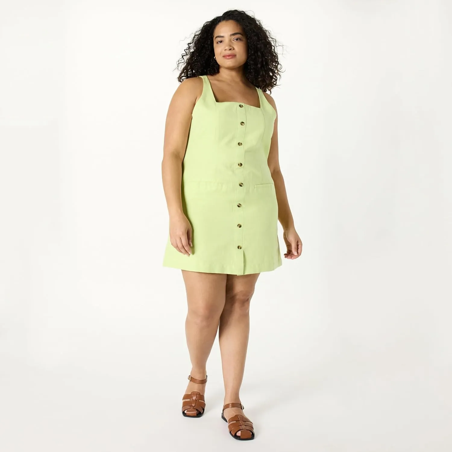 The Drop Women's Plus Size Amira Button Down Linen Mini Dress