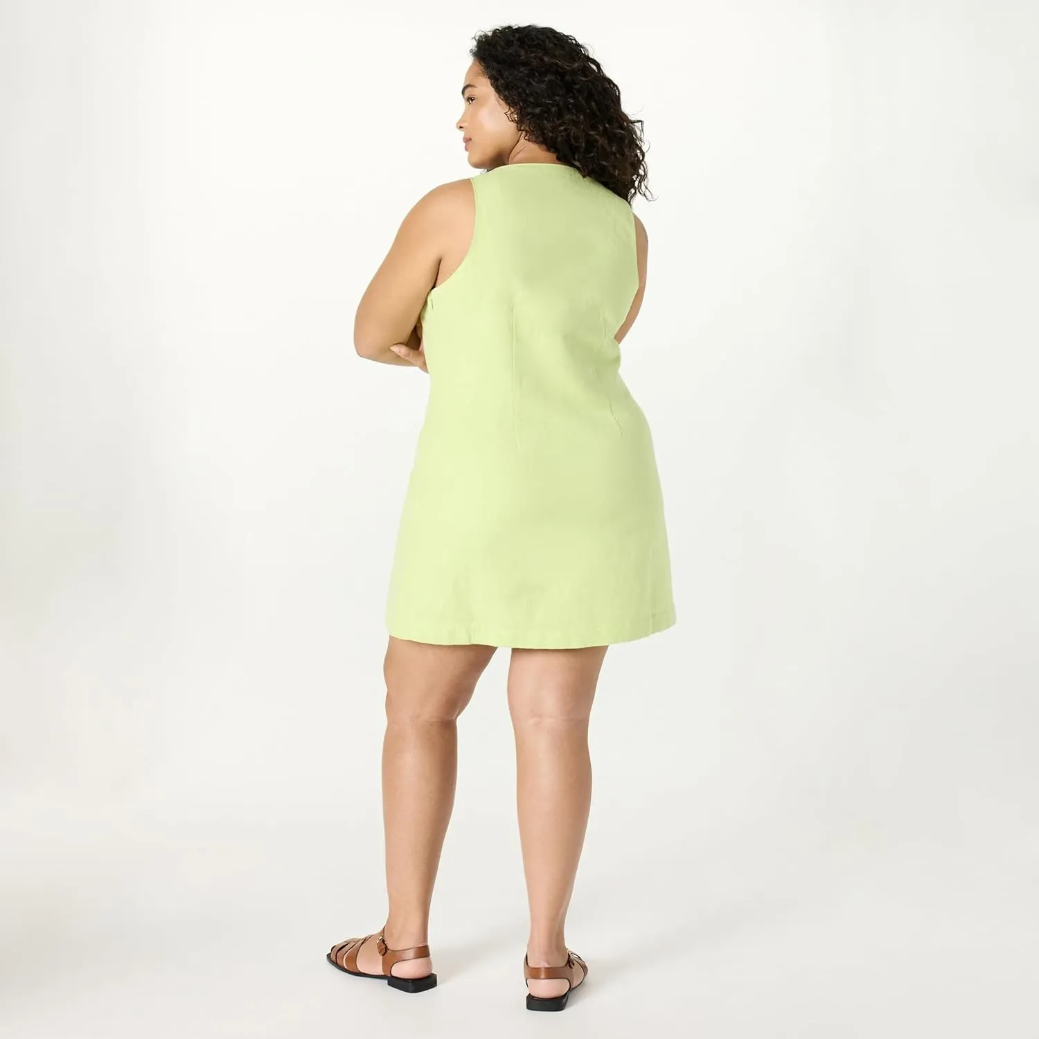 The Drop Women's Plus Size Amira Button Down Linen Mini Dress
