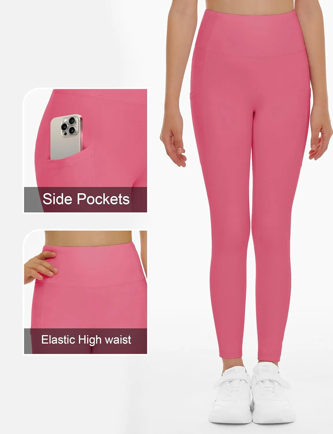 THE GYM PEOPLE Girls Workout Leggings Kids High Waist Stretch Athletic Dance Yoga Pants with Pockets