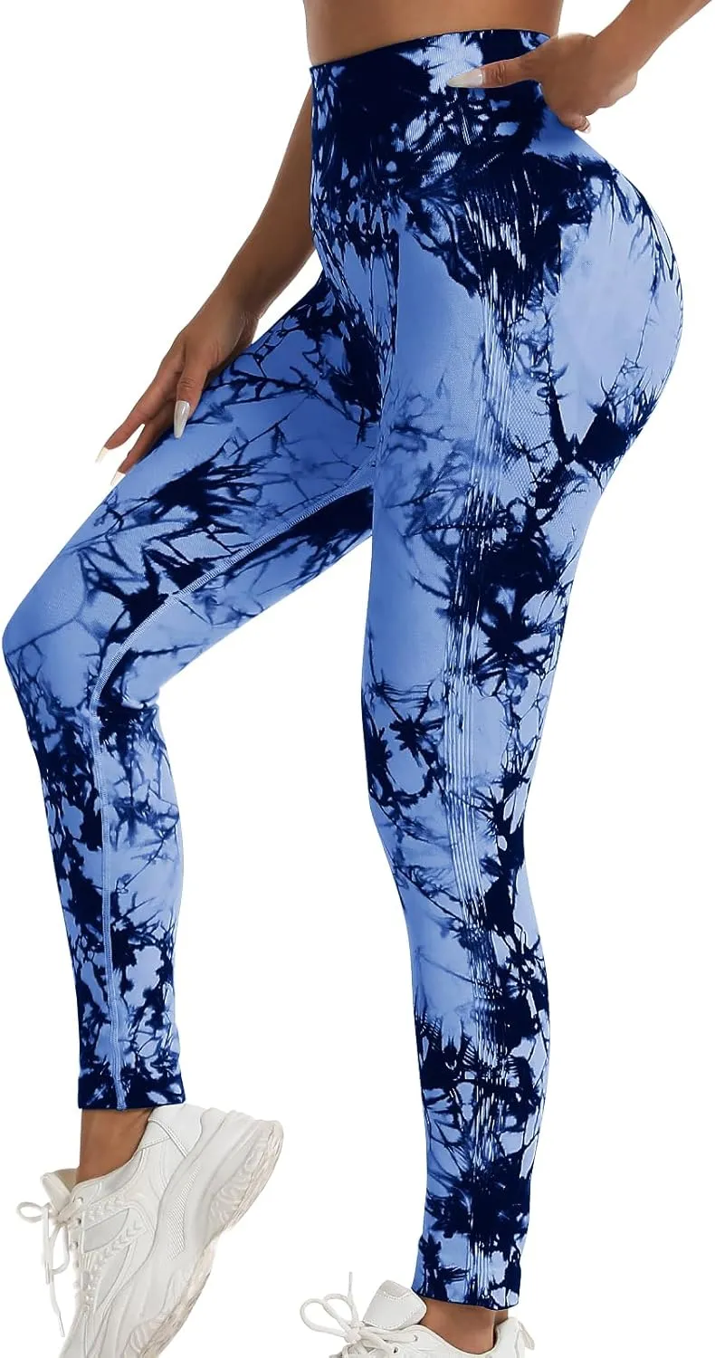 Tie Dye Butt Lifting Leggings for Women,Fitness Yoga Seamless Scrunch Butt High Waisted Leggings