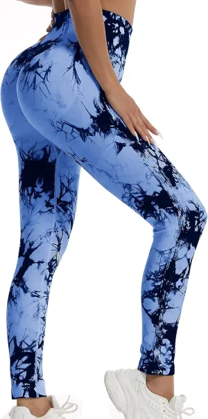 Tie Dye Butt Lifting Leggings for Women,Fitness Yoga Seamless Scrunch Butt High Waisted Leggings