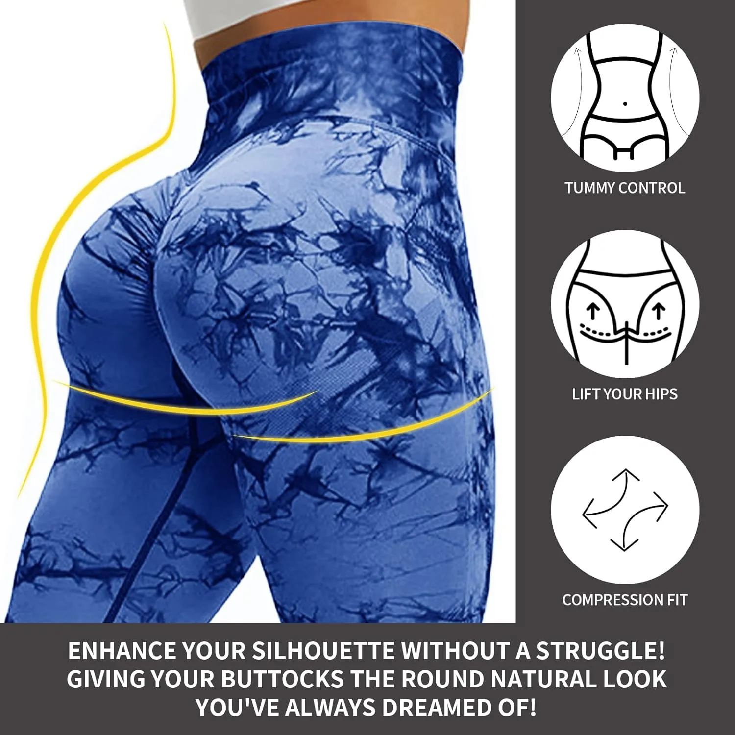 Tie Dye Butt Lifting Leggings for Women,Fitness Yoga Seamless Scrunch Butt High Waisted Leggings