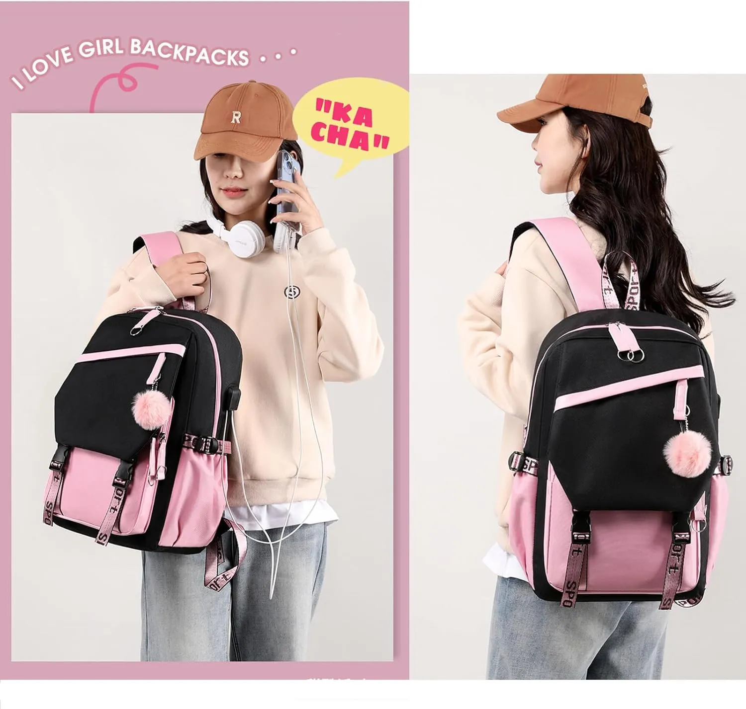 Travel Laptop Backpack, 15.6inch Carry On Laptop Bag With USB Port, Large Casual Weekender Daypacks for Traveling Business (Pink)