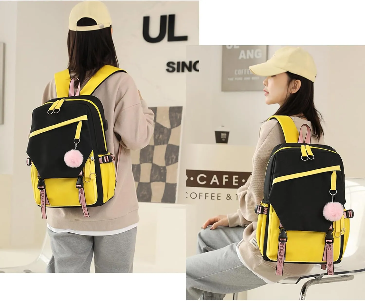 Travel Laptop Backpack, 15.6inch Carry On Laptop Bag With USB Port, Large Casual Weekender Daypacks for Traveling Business (Yellow)