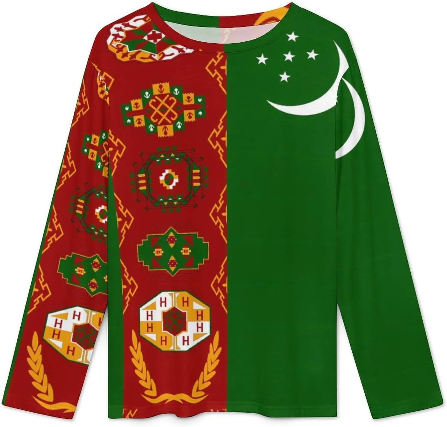 Turkmen Turkmenistan Flag Women's Pajama Set Long Sleeve T-shirts Top & Pant Comfort Sleepwear Loungewear