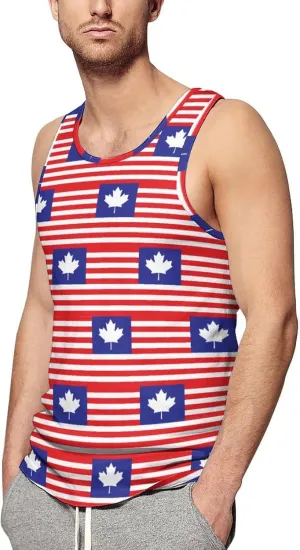 U.S. Canada Flag Mens Tank Top Undershirt Sleeveless Gym Vest Workout T-Shirts