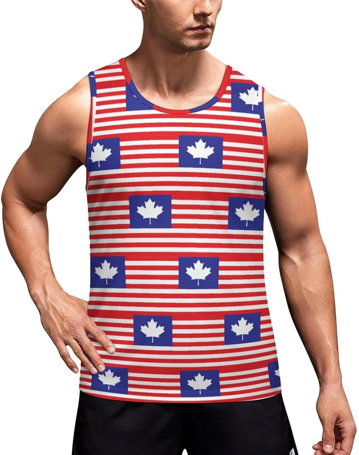U.S. Canada Flag Mens Tank Top Undershirt Sleeveless Gym Vest Workout T-Shirts