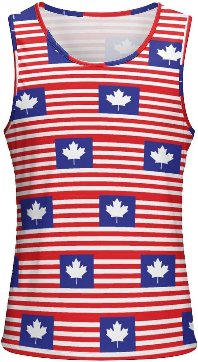 U.S. Canada Flag Mens Tank Top Undershirt Sleeveless Gym Vest Workout T-Shirts