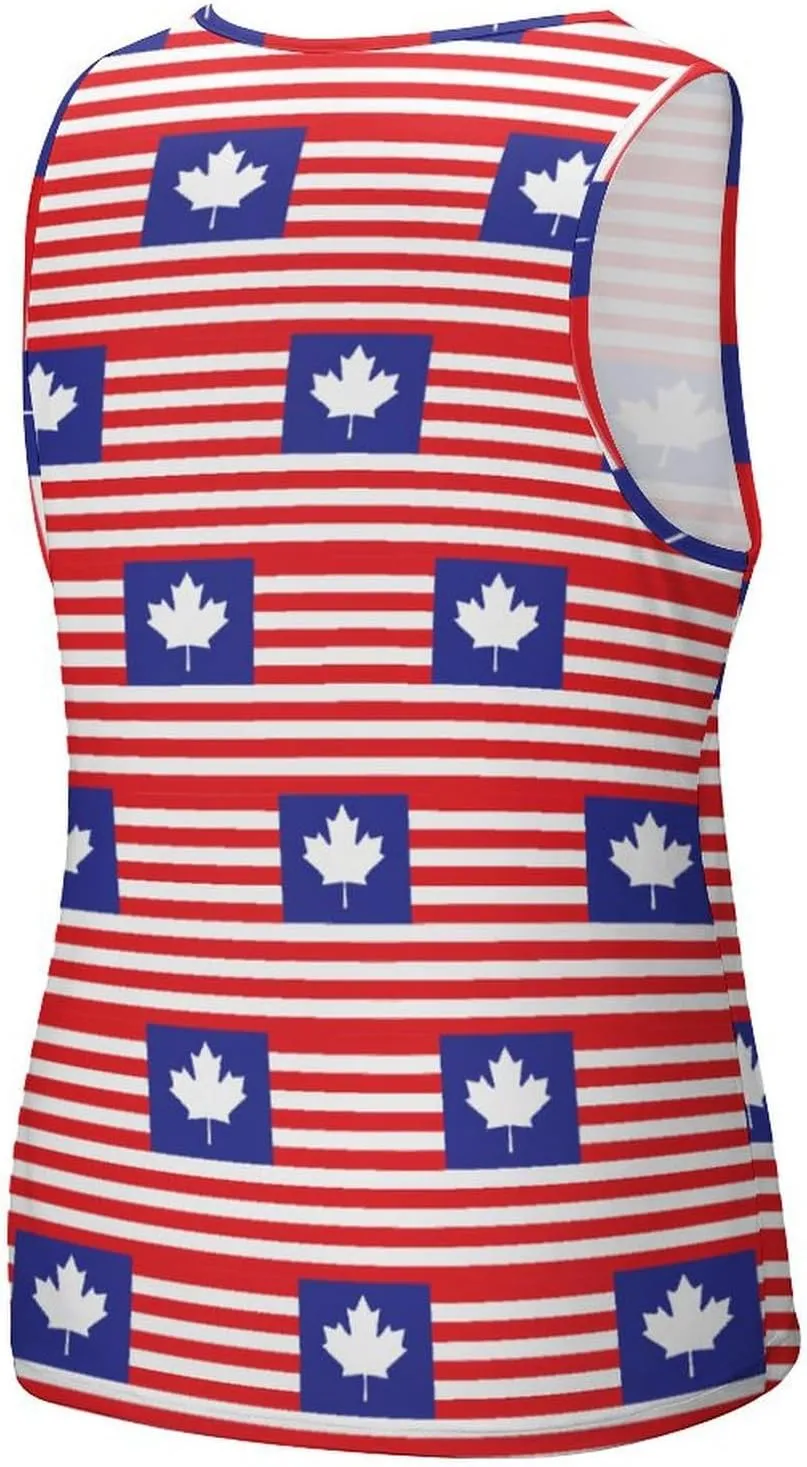 U.S. Canada Flag Mens Tank Top Undershirt Sleeveless Gym Vest Workout T-Shirts