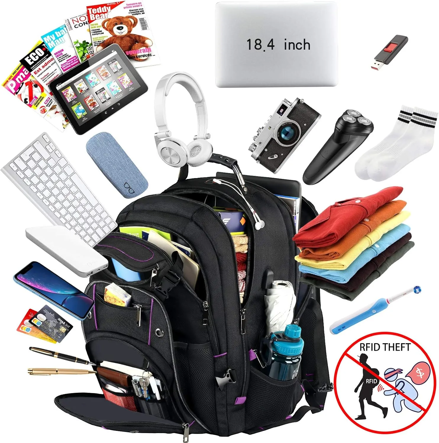 VECKUSON Unisex 18.4 Inch Laptop Backpack, Purple Rfid, For College Students And Adults