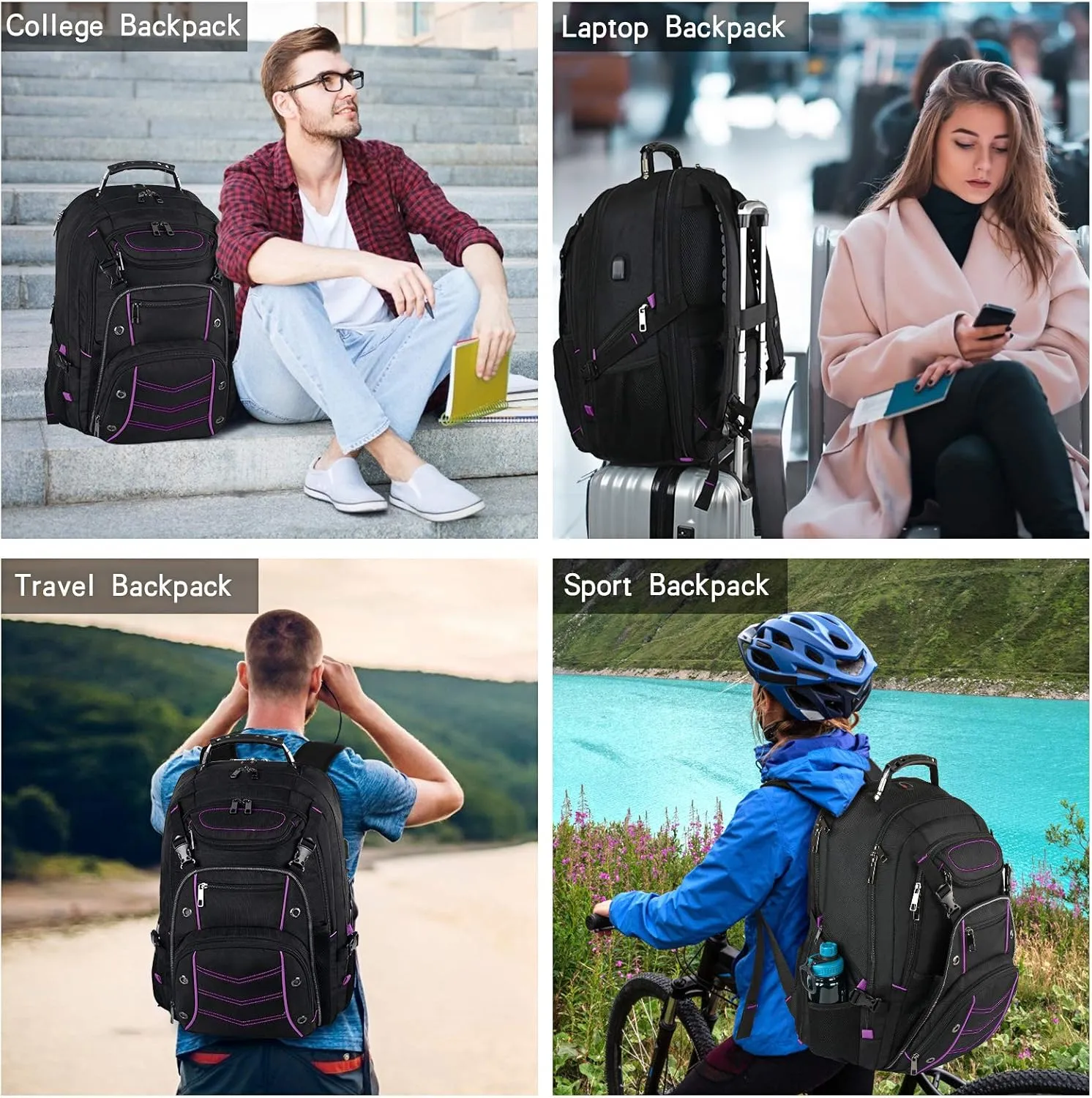 VECKUSON Unisex 18.4 Inch Laptop Backpack, Purple Rfid, For College Students And Adults