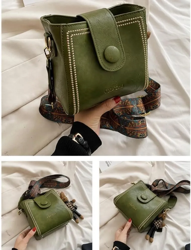 Vintage Fashion Bag With Adjustable Wider Shoulder Strap, Vintage Water Bucket Bag, Square Crossbody Small Bags for Women