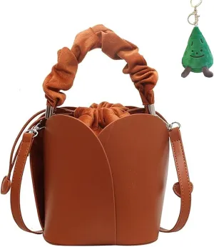 Vintage Petal Bucket Bag - Women's PU Leather Crossbody Handbag with Retro Tote Shoulder Purse Design