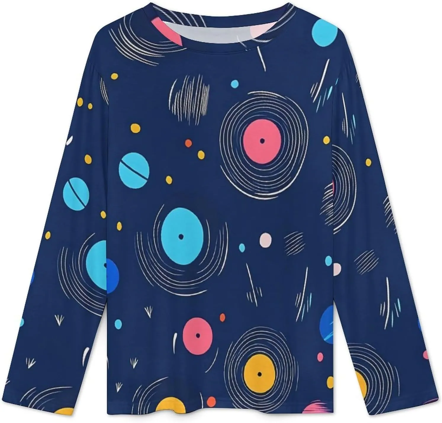 Vintage Vinyl Records Spinning Women's Pajama Set Long Sleeve T-shirts Top & Pant Comfort Sleepwear Loungewear