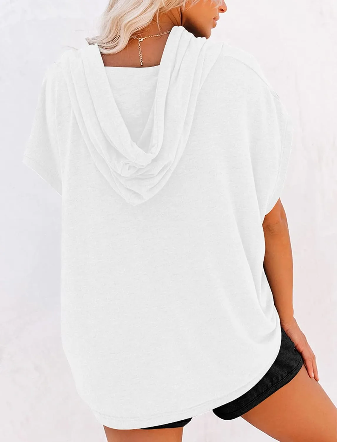 Vivitulip Women's Raglan Short Sleeve Hoodies Summer Loose Fit Blouse Tops Casual T-shirts with Pocket