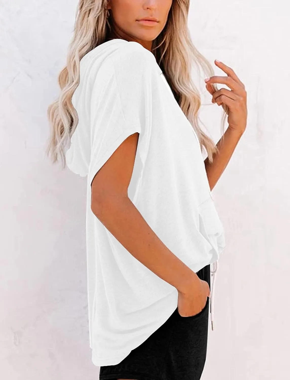 Vivitulip Women's Raglan Short Sleeve Hoodies Summer Loose Fit Blouse Tops Casual T-shirts with Pocket
