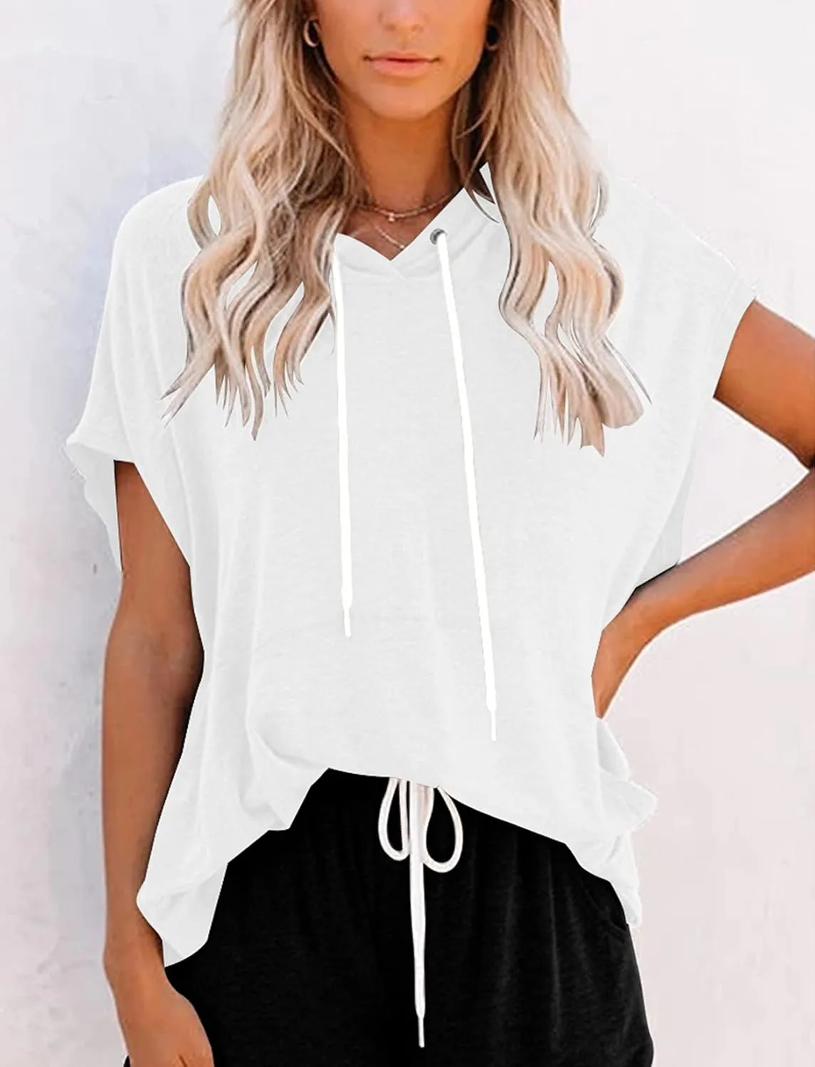 Vivitulip Women's Raglan Short Sleeve Hoodies Summer Loose Fit Blouse Tops Casual T-shirts with Pocket
