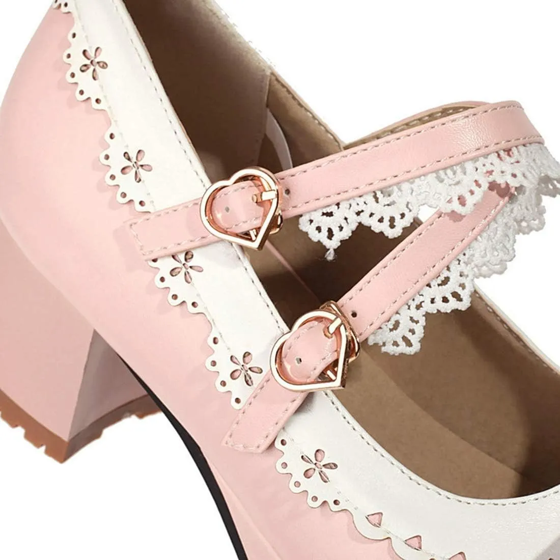 VOKLIN Women's Girls Lolita Mary Jane Pumps Sweet Bow Cross Ankle Strap Mid Heel Princess Oxford Dress Shoes