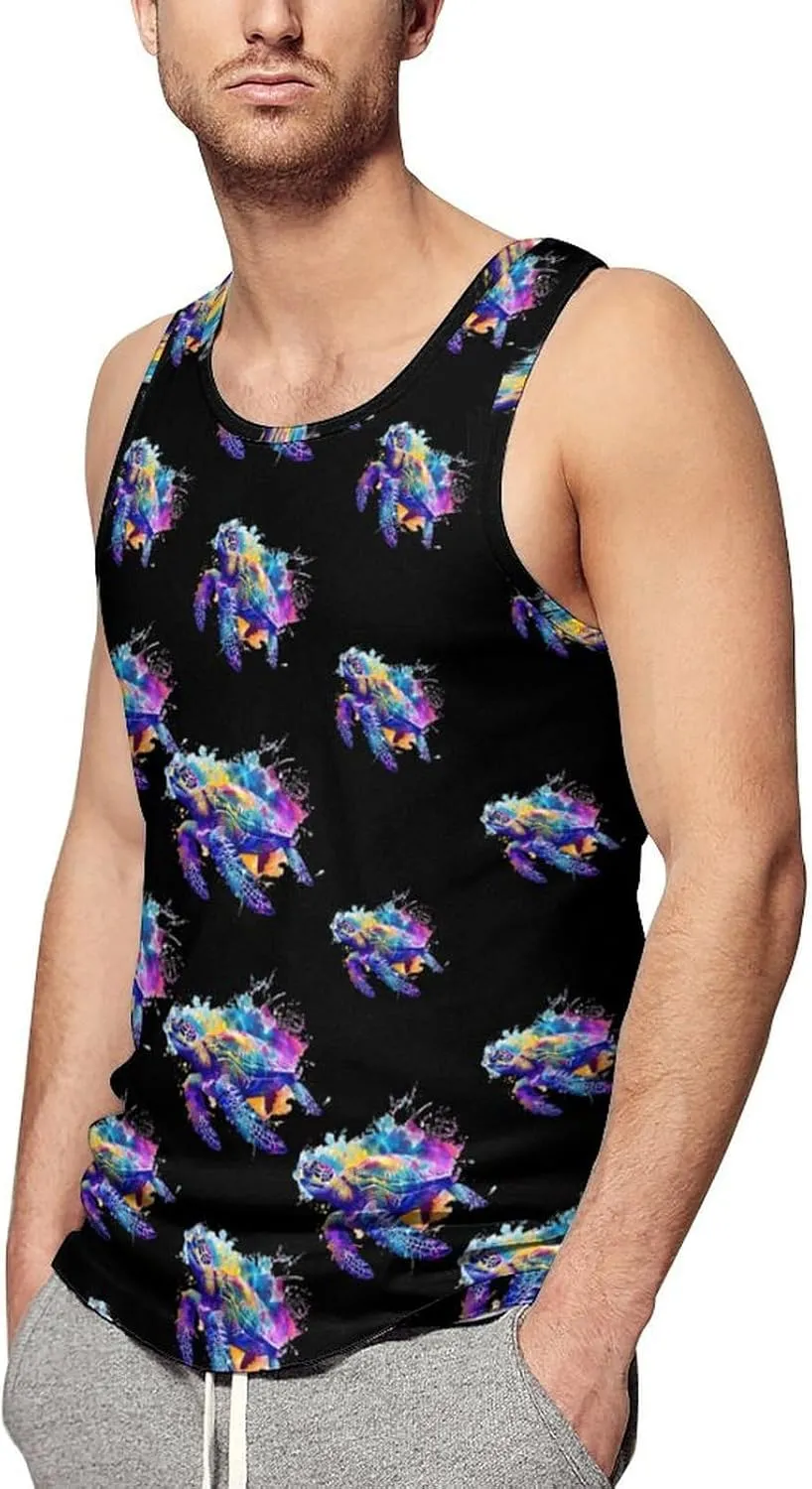 Watercolor Sea Turtle Men's Tank Tops Summer Sleeveless T-Shirts Gym Workout Tee Casual Beach Tee