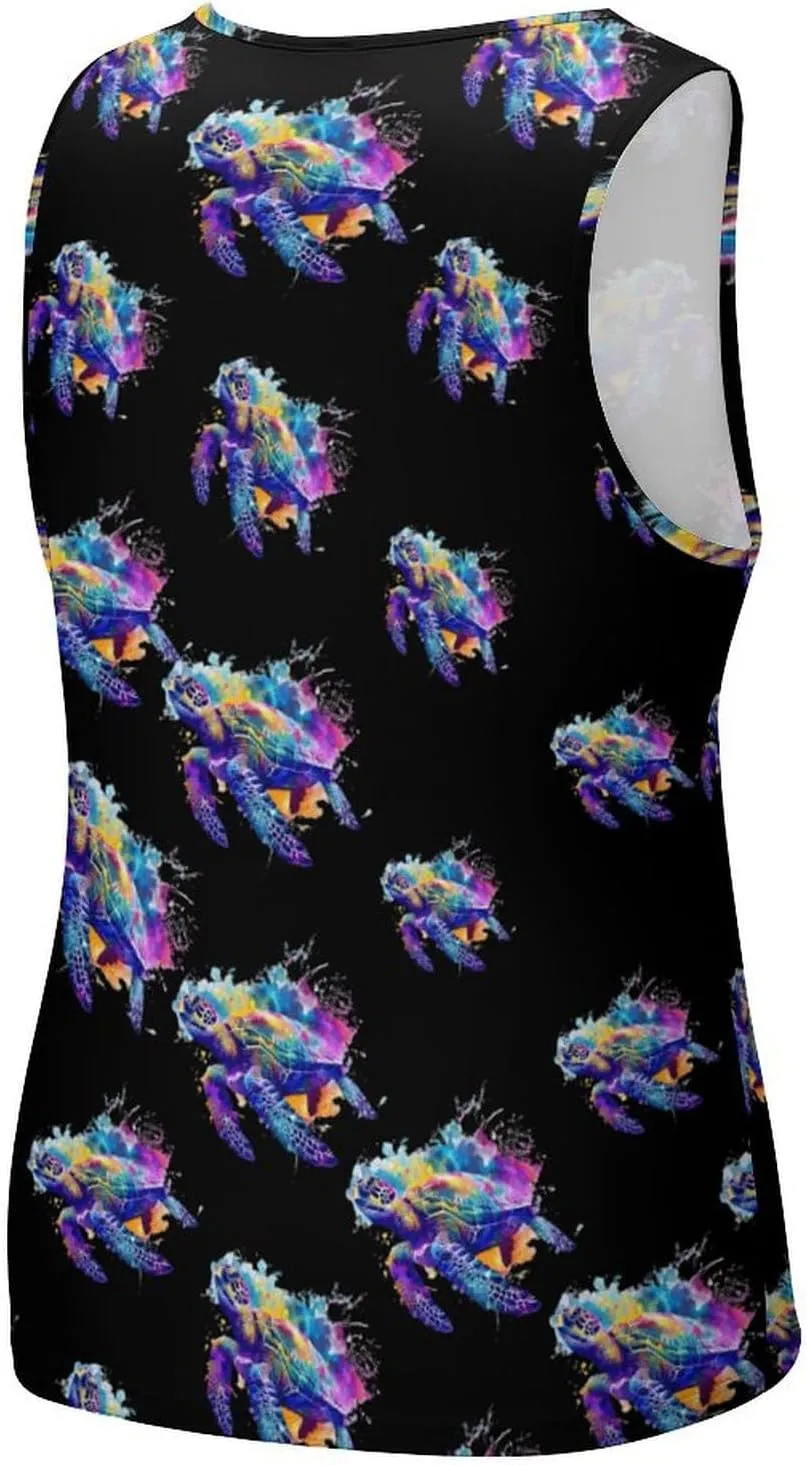 Watercolor Sea Turtle Men's Tank Tops Summer Sleeveless T-Shirts Gym Workout Tee Casual Beach Tee