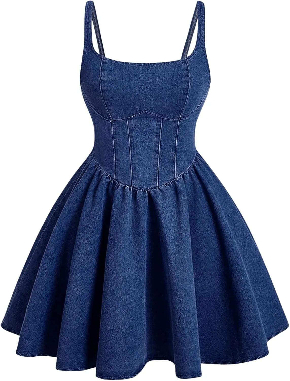 WDIRARA Women's Casual Square Neck Denim Dress Ruffle Hem A Line Mini Dress