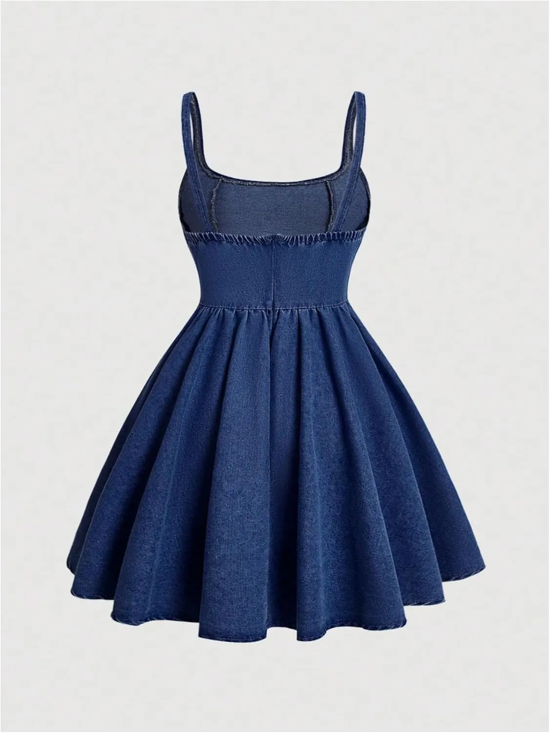 WDIRARA Women's Casual Square Neck Denim Dress Ruffle Hem A Line Mini Dress