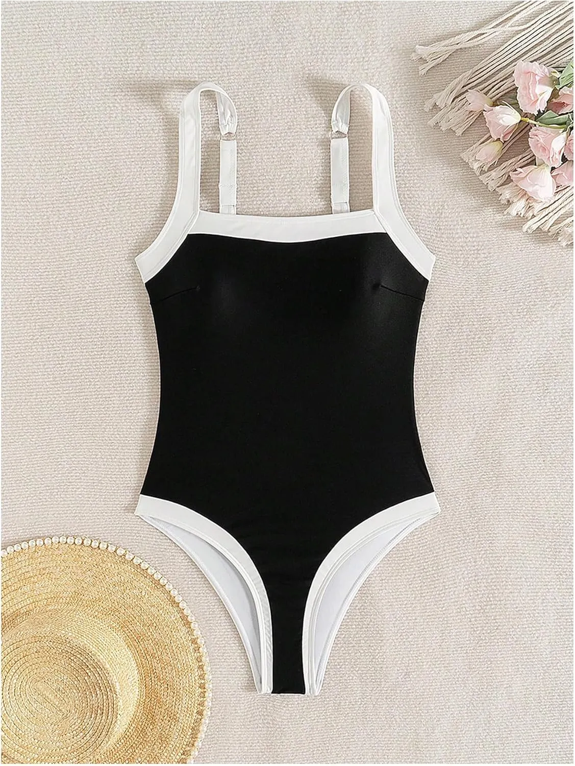 WDIRARA Women's One Piece Swimsuit Tummy Control Bathing Suits Color Block Slimming Swimwear
