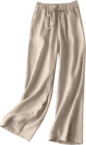 Wide Leg Pants for Women, Cotton Linen Pants Wide Leg Straight High