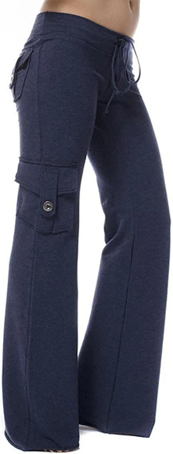 Wide Leg Yoga Pants for Women,Plus Size Cargo Trouser Pants High Waist Flare Leggings Bootcut Yoga Pants with Pockets