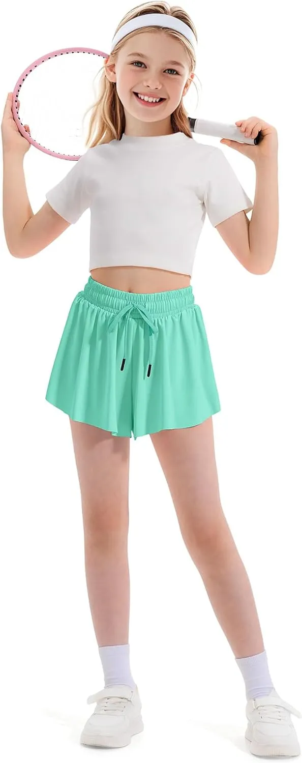 Witwot Butterfly Shorts Girls, 2-in-1 Teen/Kids Girl Flowy Skort for Running, Tennis, Dance
