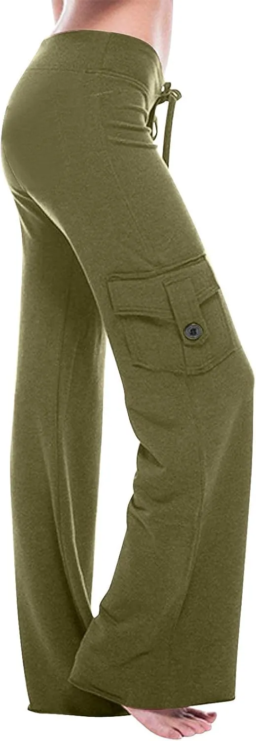 Women Cargo Pants 2025 Bootcut Yoga Pant Stretchy Trousers Wide Leg Workout Baggy Sweatpants with Pockets Trendy
