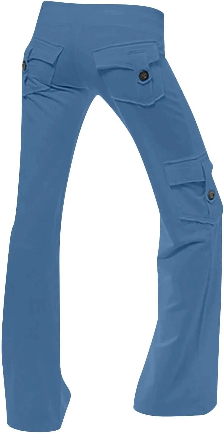 Women Cargo Pants 2025 Bootcut Yoga Pant Stretchy Trousers Wide Leg Workout Baggy Sweatpants with Pockets Trendy