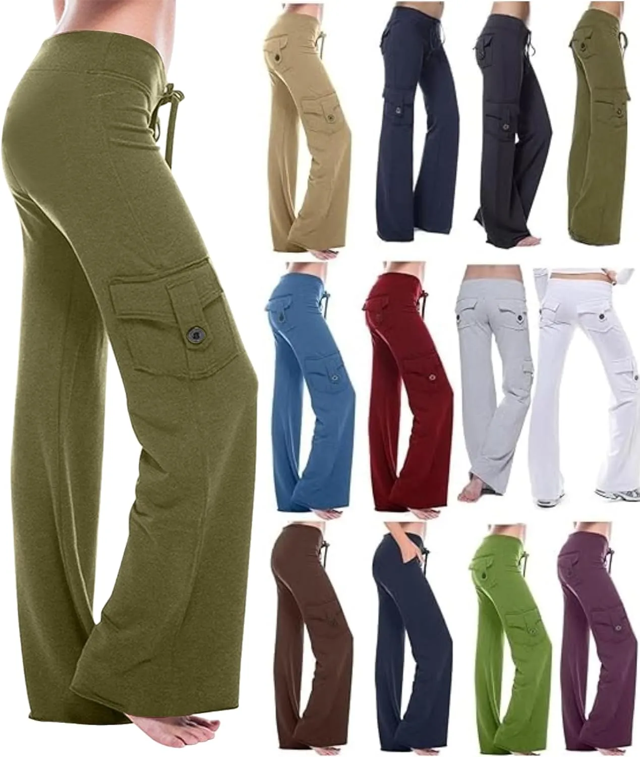 Women Cargo Pants 2025 Bootcut Yoga Pant Stretchy Trousers Wide Leg Workout Baggy Sweatpants with Pockets Trendy