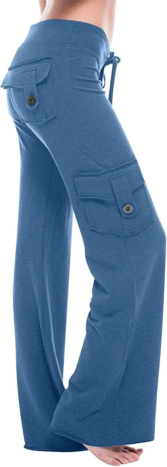 Women Cargo Pants 2025 Bootcut Yoga Pant Stretchy Trousers Wide Leg Workout Baggy Sweatpants with Pockets Trendy