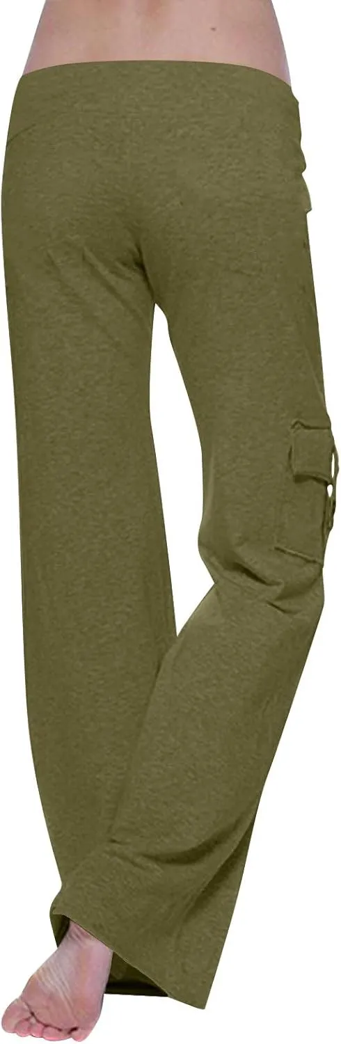 Women Cargo Pants 2025 Bootcut Yoga Pant Stretchy Trousers Wide Leg Workout Baggy Sweatpants with Pockets Trendy