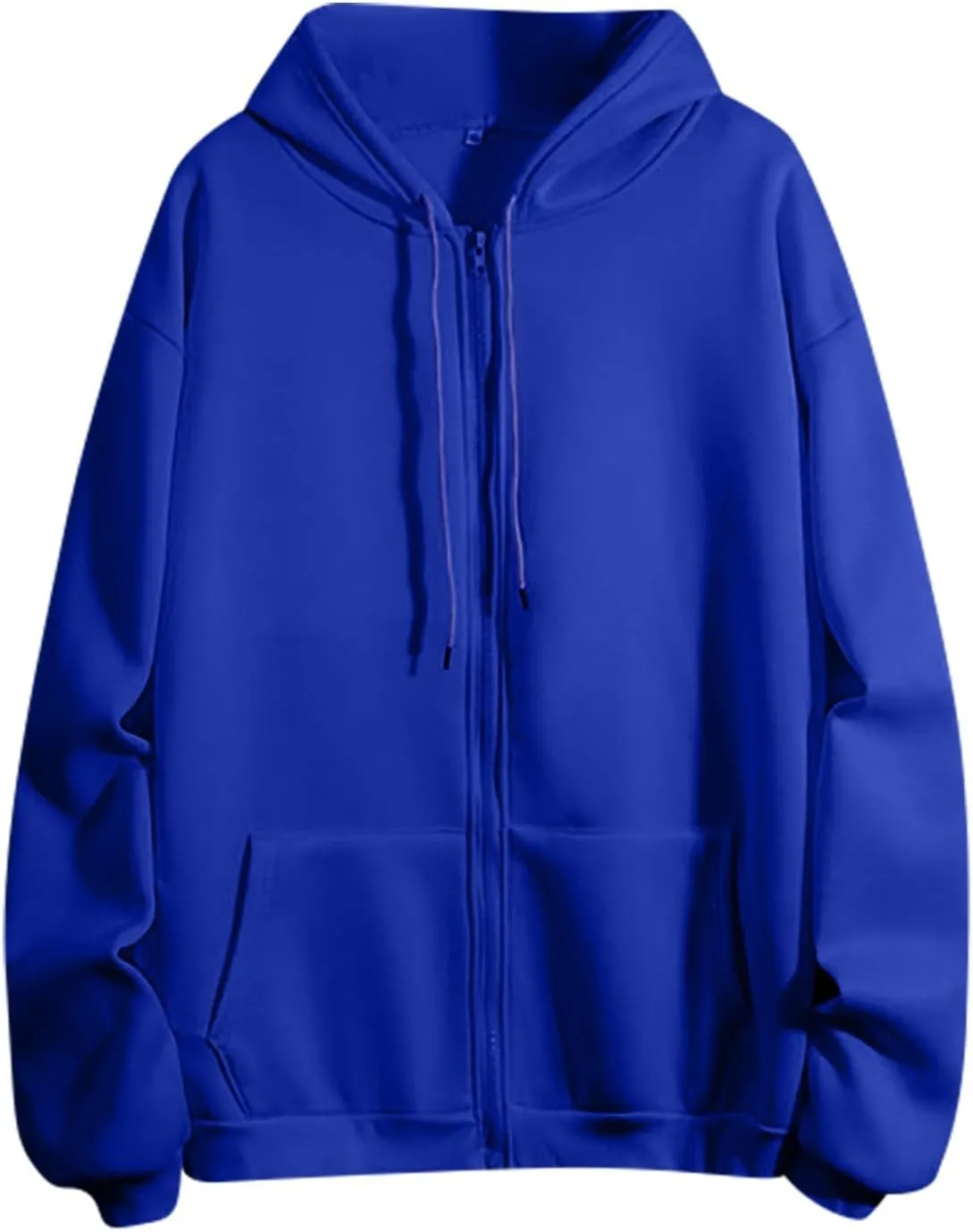Women Casual Full Zip Up Hoodie Comfy Loose Long Sleeve Sweatshirt Solid Color Drawstring Jacket with Pockets