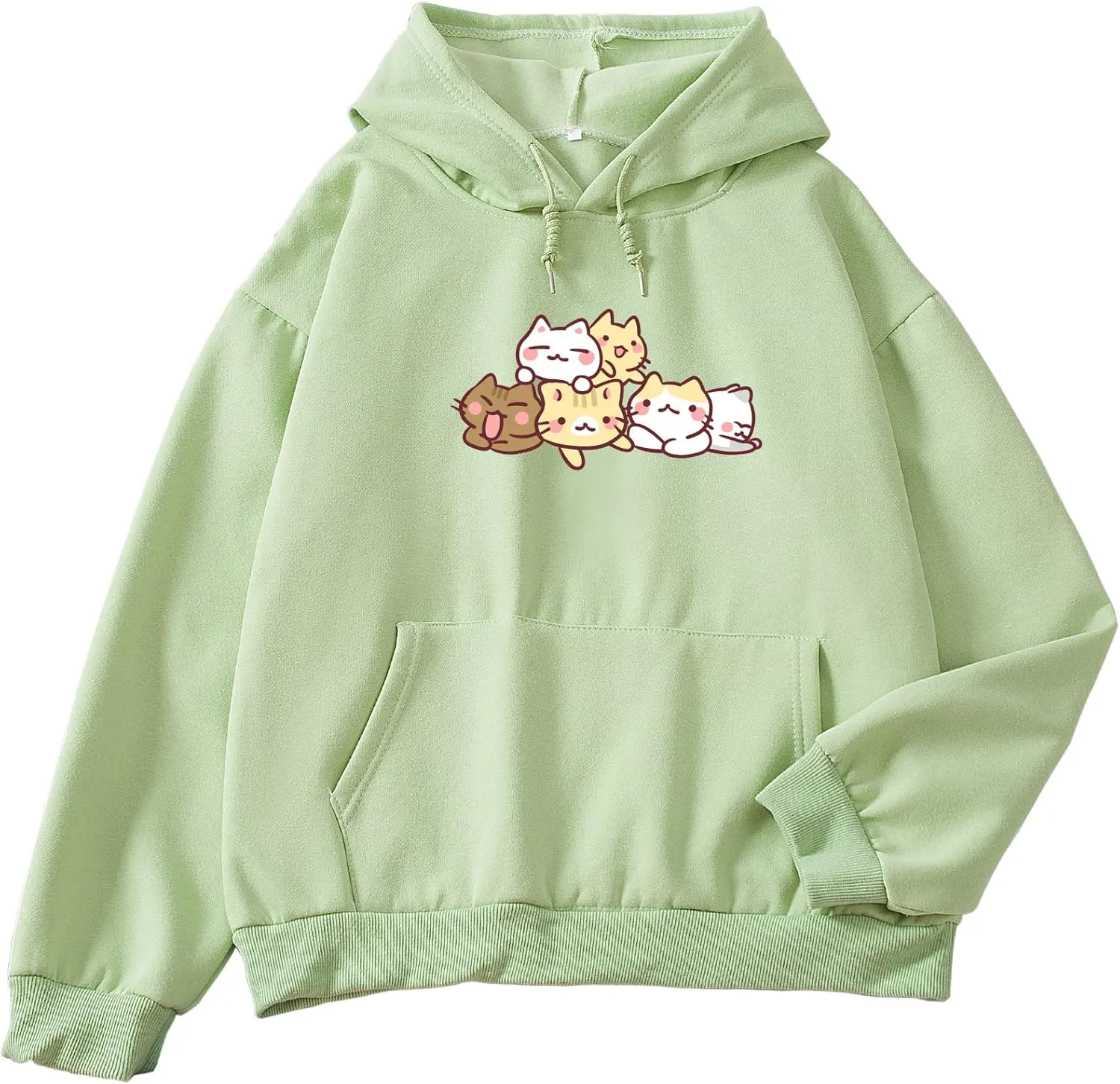 Women Cute cat Sweatshirt Oversized kawaii animal Print Hoodies Long Sleeve pullover Cotton Aesthetics Sweater Girl