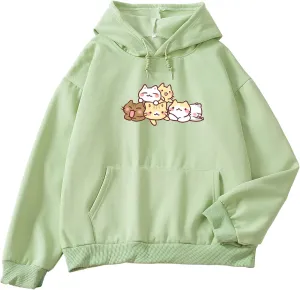Women Cute cat Sweatshirt Oversized kawaii animal Print Hoodies Long Sleeve pullover Cotton Aesthetics Sweater Girl