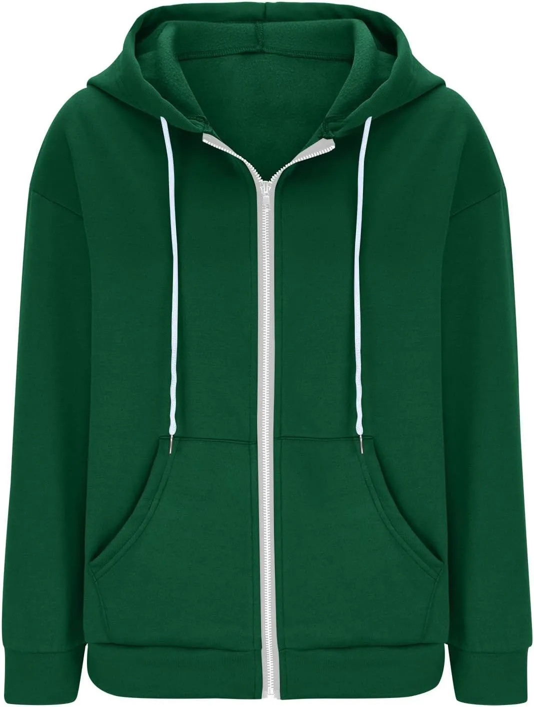 Women Fall Oversized Hoodies Solid Color Sweatshirts Full-Zipper Long Sleeve Pullover Tops with Pockets